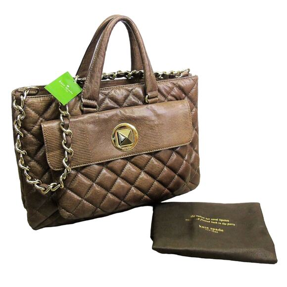 NEW Kate Spade NewYork French Grey Quilted LEATHER HANDBAG Lizard Purse Campbell - Picture 1 of 7